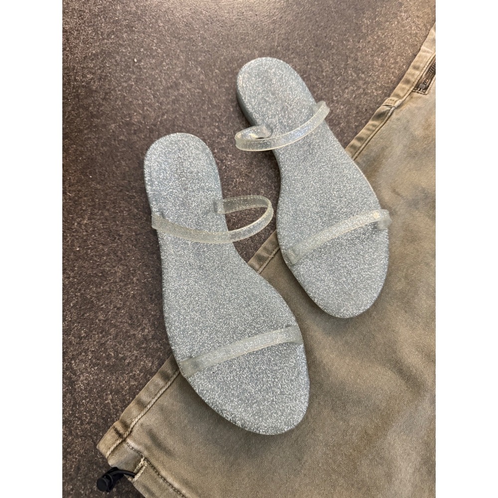 Stuart Weitzman Glitter Jelly Sandals Pale Blue Double Strap Flat Slides 8B - Picture 2 of 6